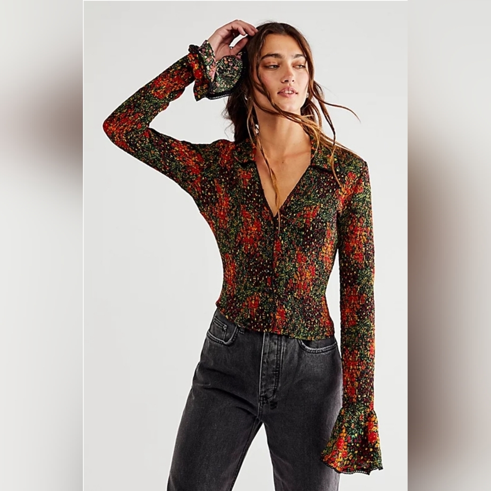Summer Free People Amelia Printed Blouse in Festive Combo